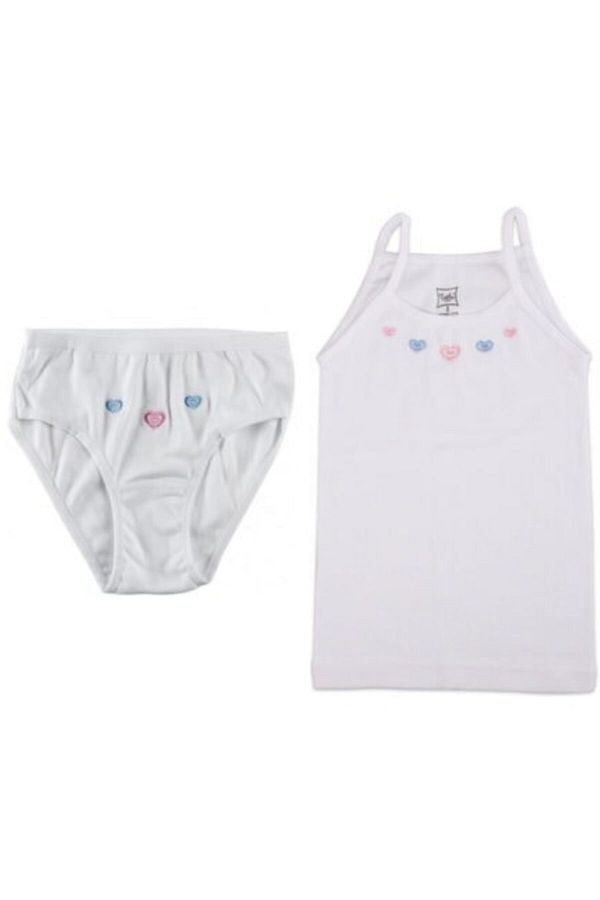 Tutku-2 Pieces of String Strap Undershirt and 2 Pieces of Printed Slip Girls' Set 1