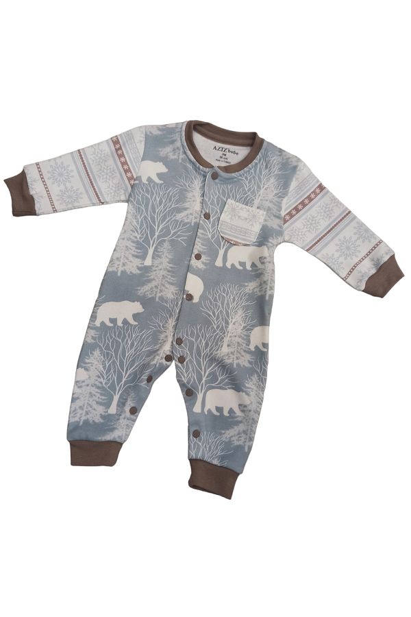 Aziz Bebe-Snowflake Patterned, Footless Jumpsuit with Snap Fasteners (without booties) 1