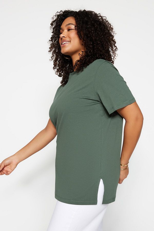 Trendyol Curve-Dark Mint Crew Neck T-Shirt 100% βαμβάκι - TBBSS22BF0031 1
