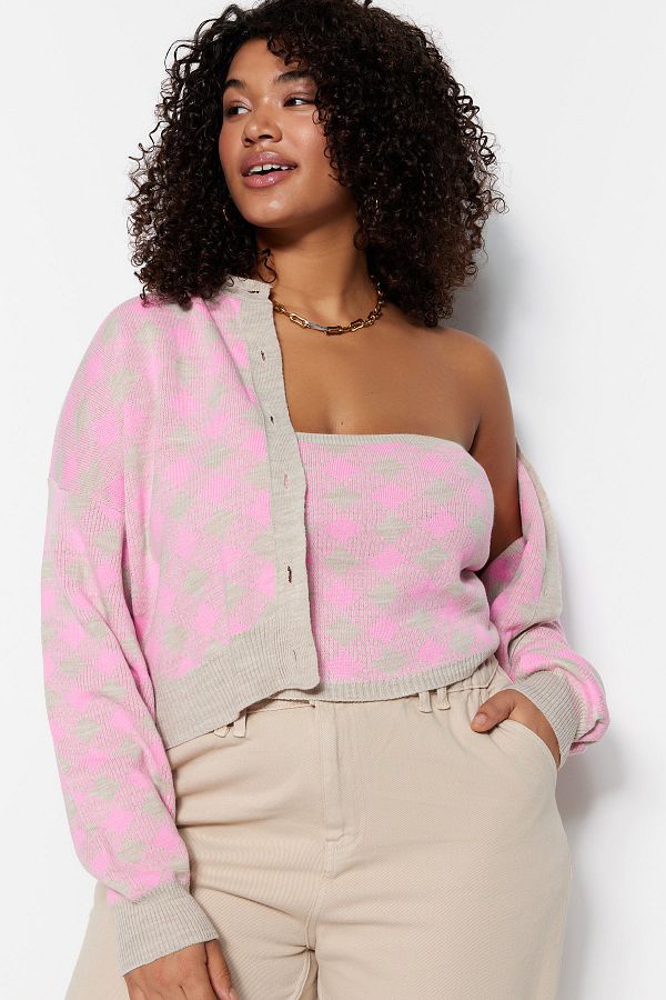 Trendyol Curve-Grauer 2-teiliger Strick-Cardigan 1