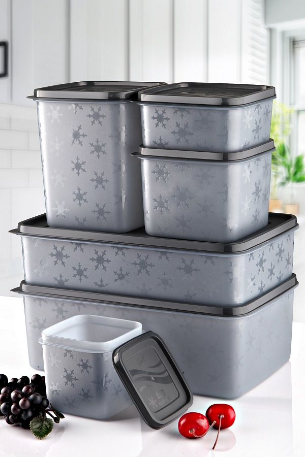 Vienev-Crystal Set of 6 No Frost Storage Container Freezer and Freezer Storage Container Anthracite 1