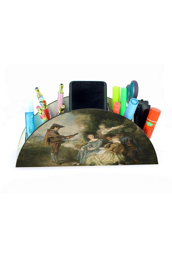 WuW-Antoine Watteau The Love Lesson Wooden Desktop Pen Holder Pen Case Organizer 1