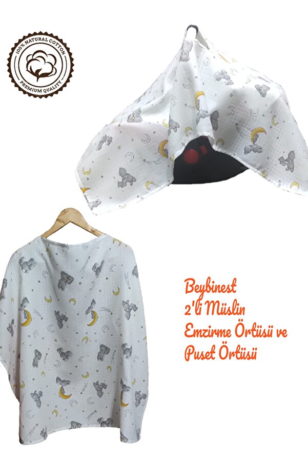 BeybiNest Müslin Balenli Emzirme Önlüğü Ve Puset Örtüsü Sevimli Tavşanlar