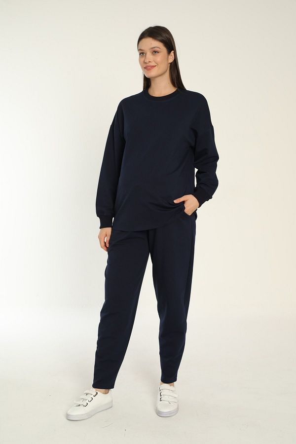Miss Dünya Lissa-Navy Blue Loose Cut Maternity and Maternity Tracksuit Set 1