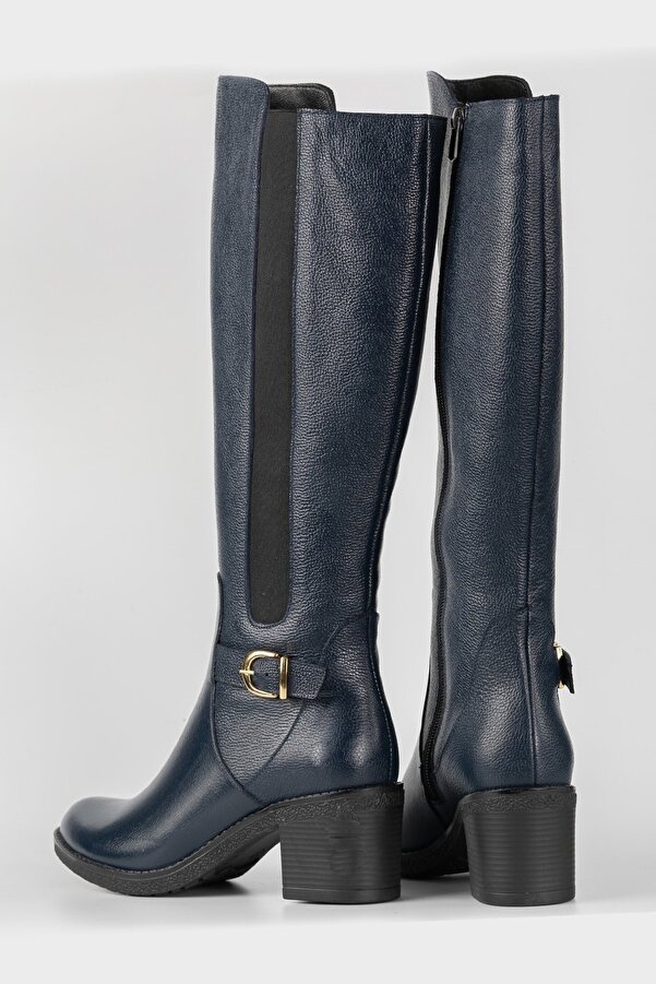 TUNAELLİ Women's Navy Blue Genuine Leather Boots Size 35-40- Trendyol