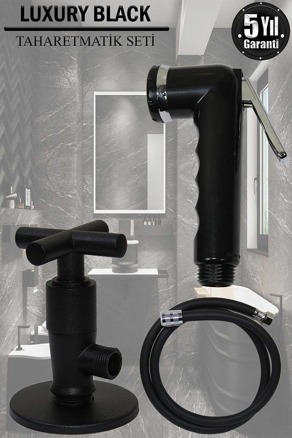 tesitay-Bidet Set Black Color Complete Brass Intermediate Faucet / Spiral And Bidet Gun WC Matic Hose 1