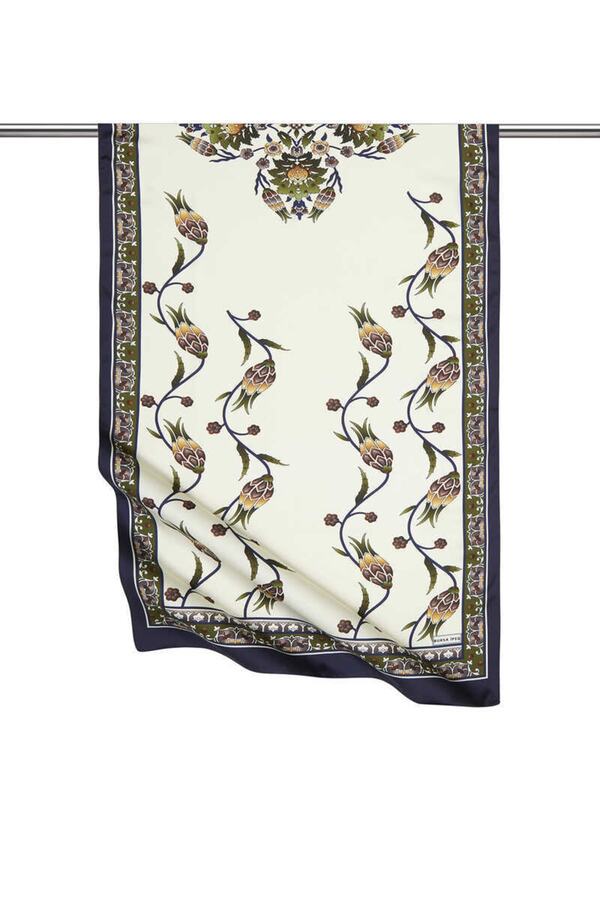 Bursa İpek-Χακί Navy Blue Row Tulip Pattern Φαρδύ μεταξένιο μαντήλι 1