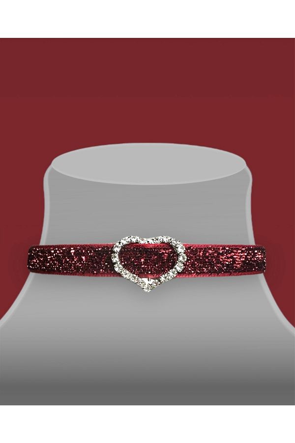 SELLY SWEET Crazy In Love Rhinestoned Heart Shaped Tip New Year Glitter Bright Borda Red Collar Choker Necklace Trendyol