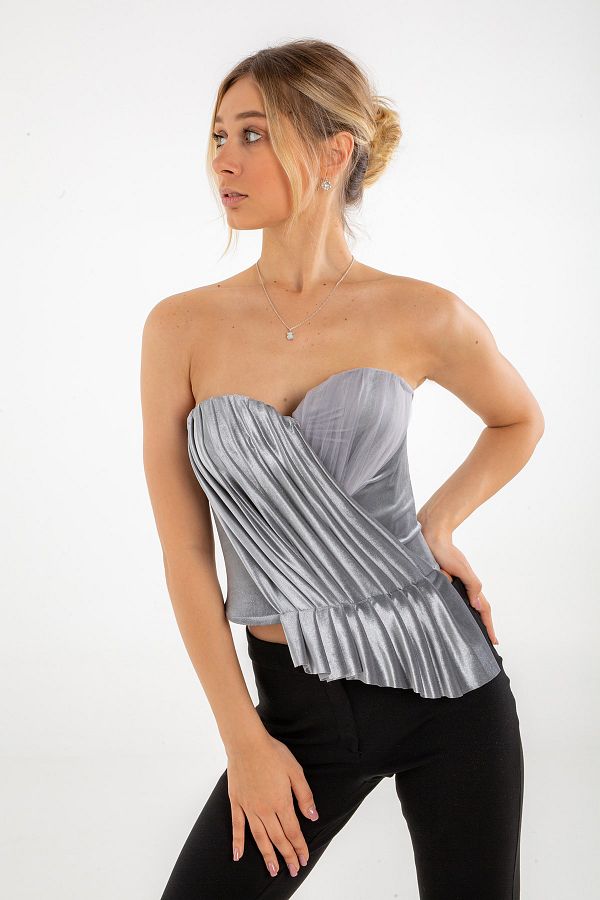 Glow and soft Velvet Bustier with Tulle and Drape Detail Trendyol