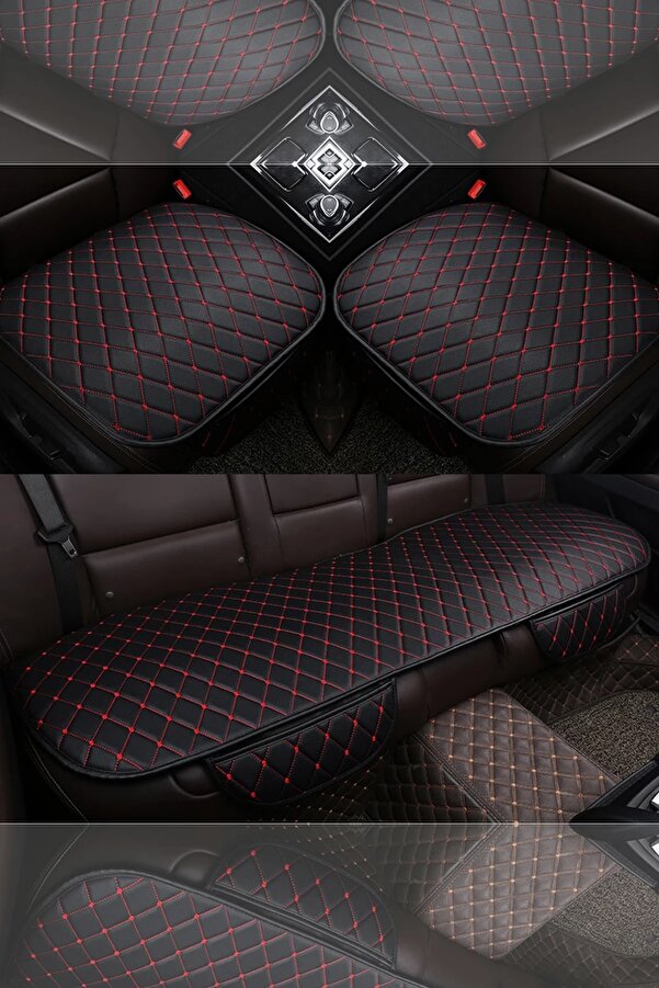 Bod Dali Serisi Deri Koltuk Minder Koruma Kılıfı Oturak 3 Lü Set Siyah-kırmızı