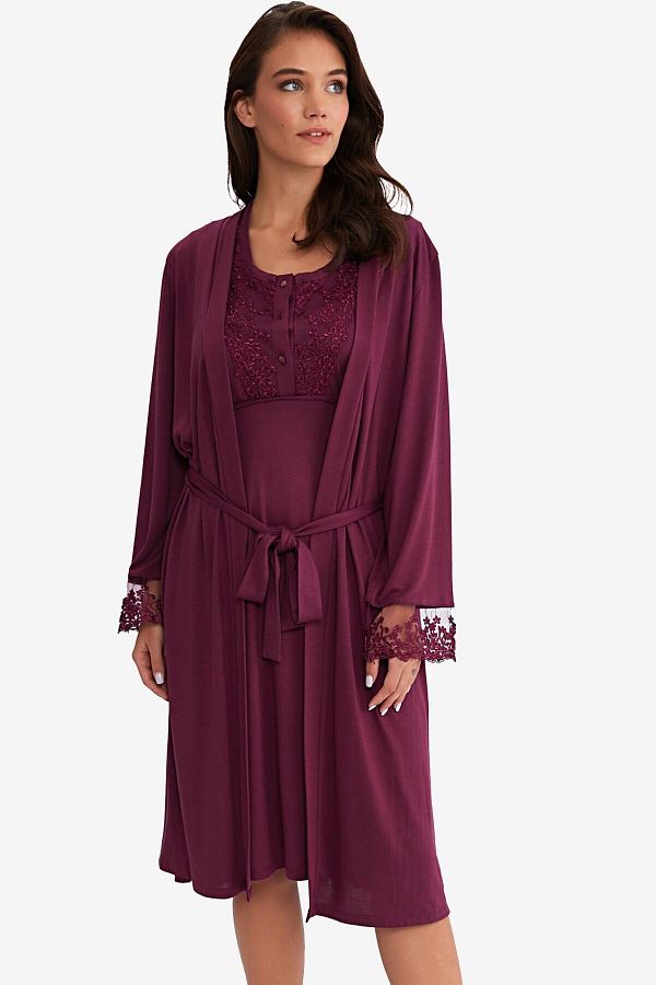 AYYILDIZ-3910 Plum Maternity Nightgown Dressing Gown Set 1