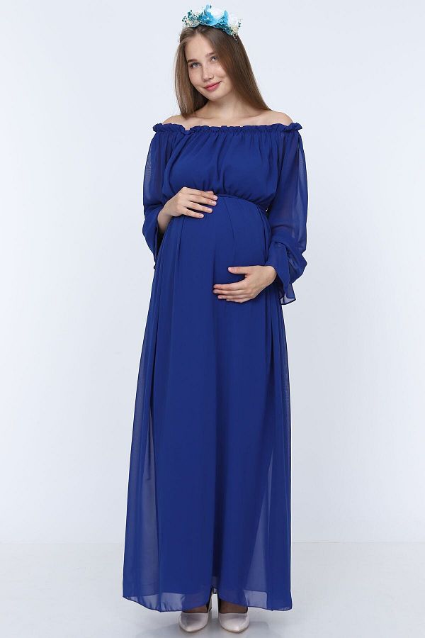 MODA LABİO-Saks Blue Draped Maternity Dress 1