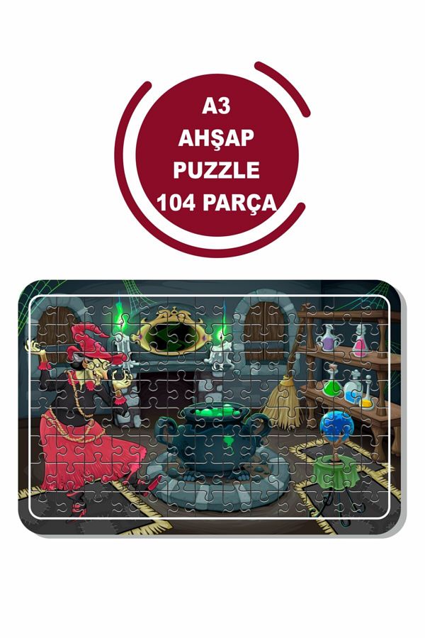 Baskı Atölyesi-The Witch and the Witch's Cauldron A3 104 Piece Puzzle, Toy, Jigsaw 1
