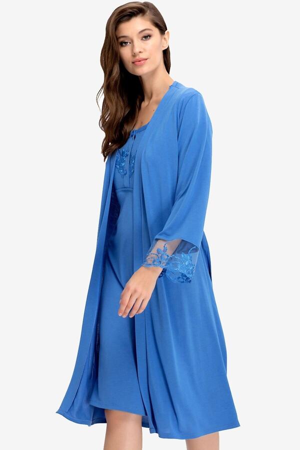 AYYILDIZ-3927 Blue Maternity Nightgown Dressing Gown Set 1