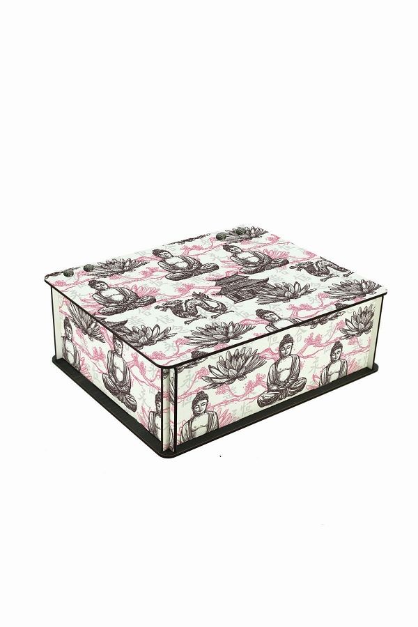 WuW-Asian Dragon Temple Patterned 6 Compartment Wooden Tea Coffee Storage Box 1