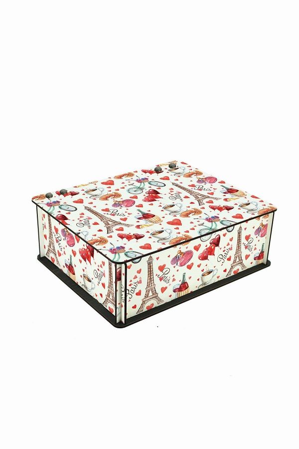 WuW-Paris And Love Patterned 6-Compartment Wooden Tea Coffee Storage Box 1