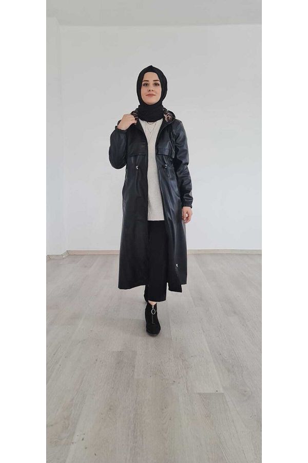 RAB A STORE Leopard Lined Zara Leather Trench Coat Trendyol