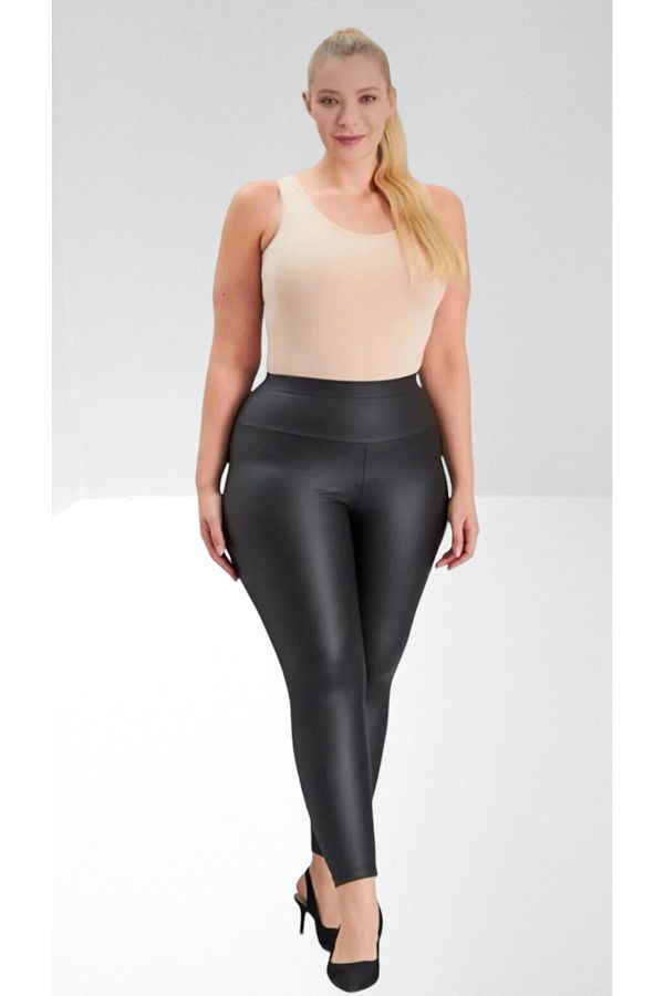 yagmurberen Women s Large Size Cotton Leather Leggings with Raised Inside Trendyol