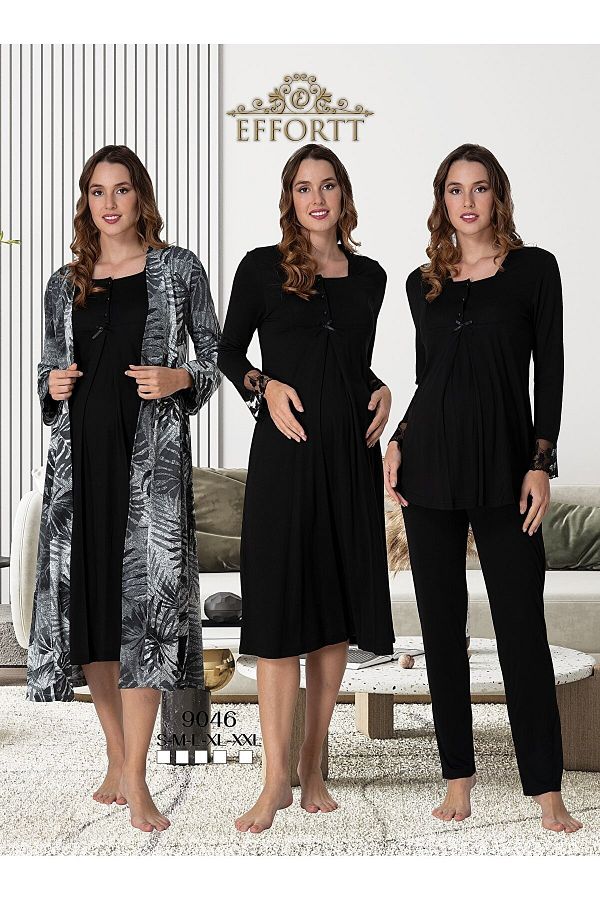 Puerpera-Effortt Women's Maternity Dressing Gown, Nightgown and Pajama Set, Set of 4 9046 1