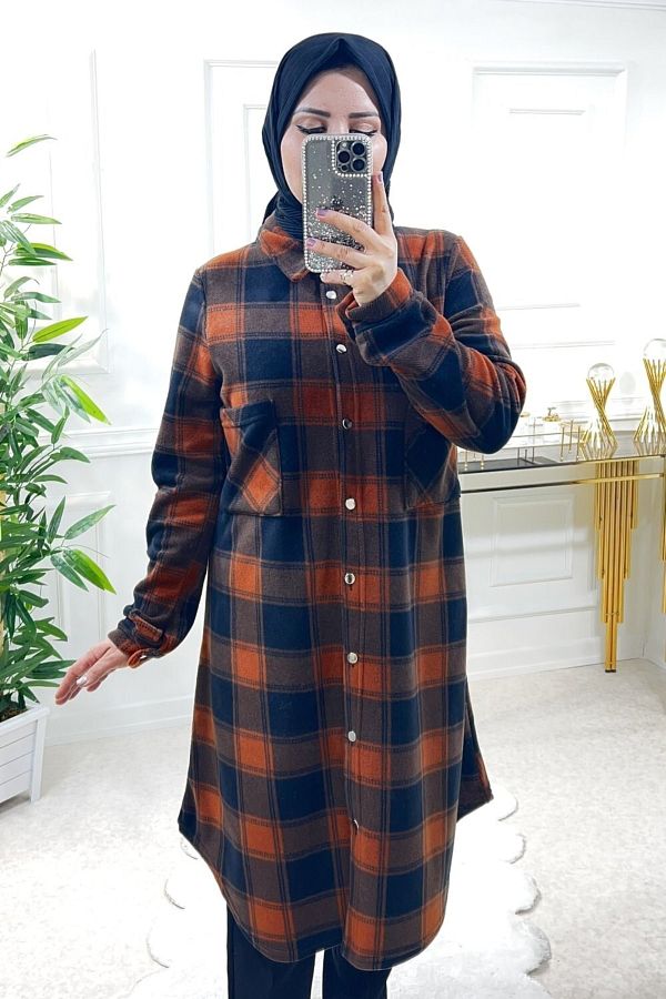 A k Endam Large Size Ay il Oversize Thick Fleece Shirt Tile Checker Trendyol