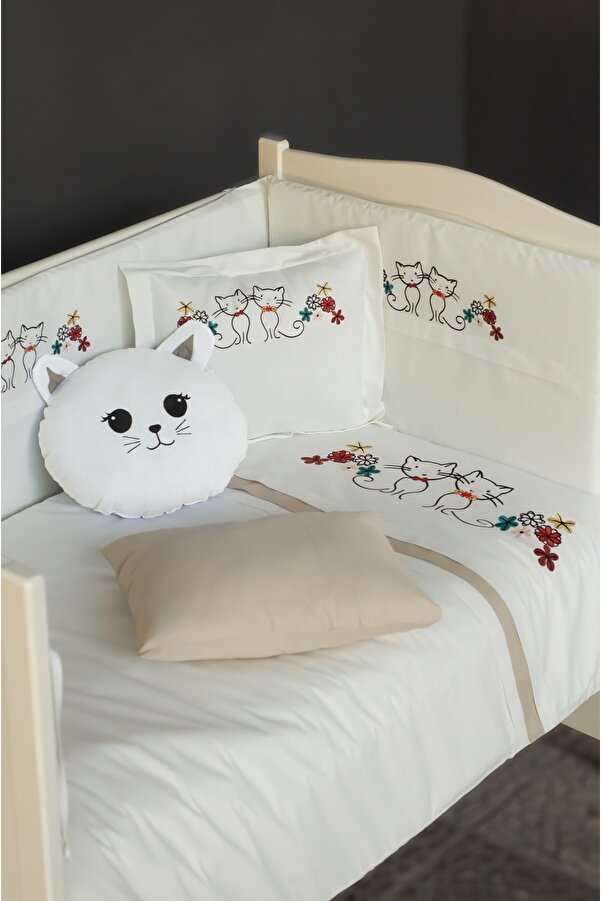 Kista Baby Park Yatak Bebek Uyku Seti Nevresim Takımı 70x110 Kitty Kahverengi