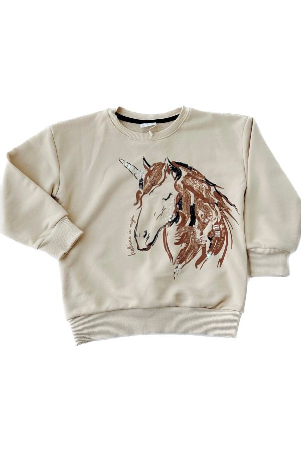 enjoy bebe Sequin Unicorn Embroidered Sweatshirt Trendyol