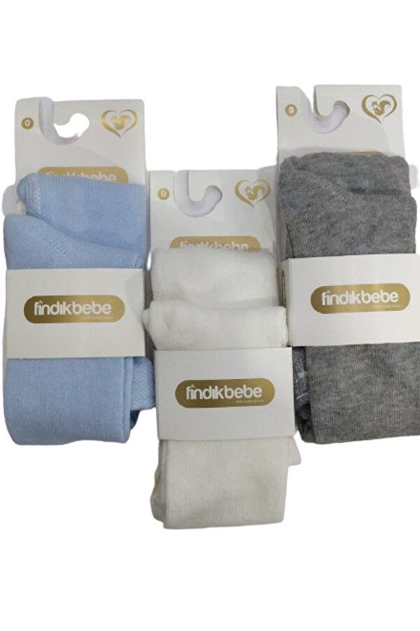 Meriç bebe Yenidoğan Mevsimlik Külotlu Bebe Çorabı Gri-mavi-krem 3'lü Set