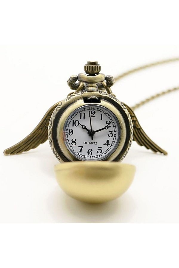 Golden snitch clock necklace store