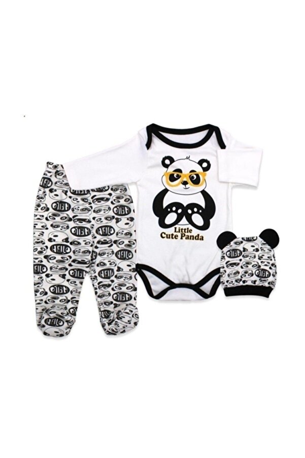 Mini Bird Unisex Bebek Beyaz Üçlü Panda Takım