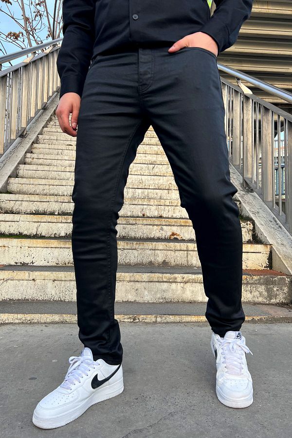 Denim Republic-Men's Black Waxed Coated Jeans 1