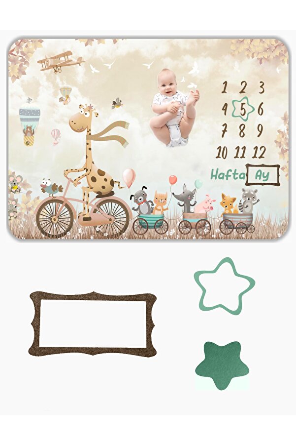 Erays Home Bebek Hediye Polar Aylık Fotoğraf Anı Battaniyesi, Yeni Doğan Baby Shower Doğum