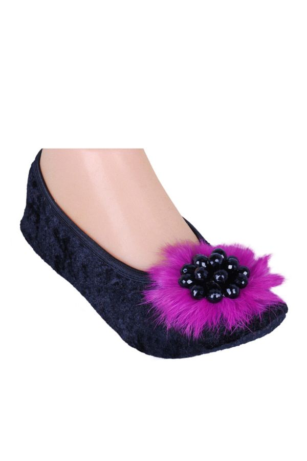 PATİK-Lilac Feather & Black Brooch Women's Flat Shoes Foldable Portable Home Flats in Bag 1
