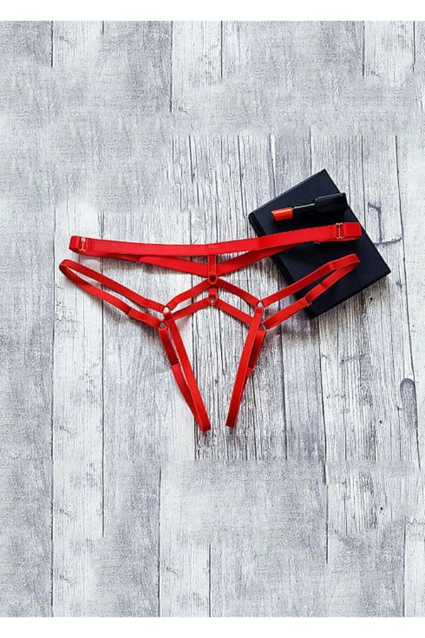 lovebox-Silky Touch Stretchy Velvet Rubber Red Fancy String Harness String Thong 1