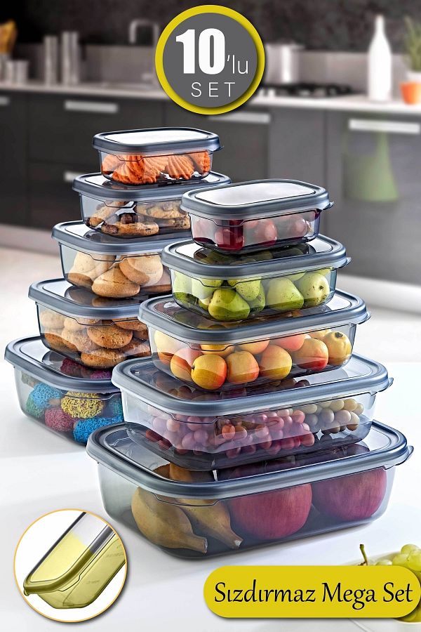 GRİMOR Life-10-Piece Leak-Proof Storage Container (350 ML 670 ML 1,2 LT 2 LT 3,2 LT) - Deep Freezer and Microwave 1