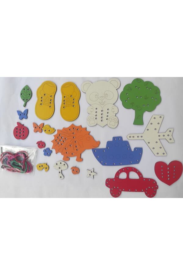 Trendy Toys Eğitici Ahşap Renkli Ip Geçirme Örgü Seti 25 Parça Montessori El Kası Geliştirme Oyunu