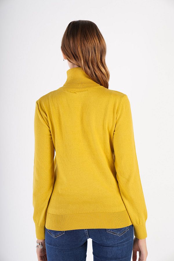 Women's yellow cotton turtleneck top