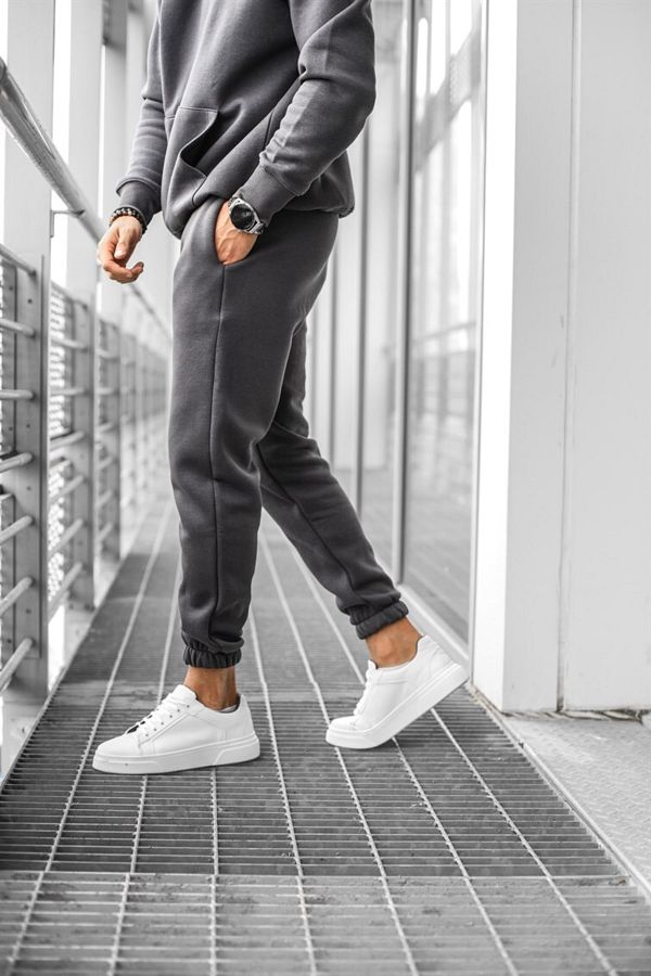 Double Ba2 Inside Relaxed 3 Thread Thick Raised Winter Cotton Unisex Rubber Leg Sweatpants Trendyol