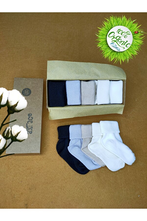 Akface (ÜRETİCİDEN) Erkek Bebek Renkleri Yumuşak 5 Çift Kutulu Organik Erkek Bebek Çorabı 0-2 Yaş