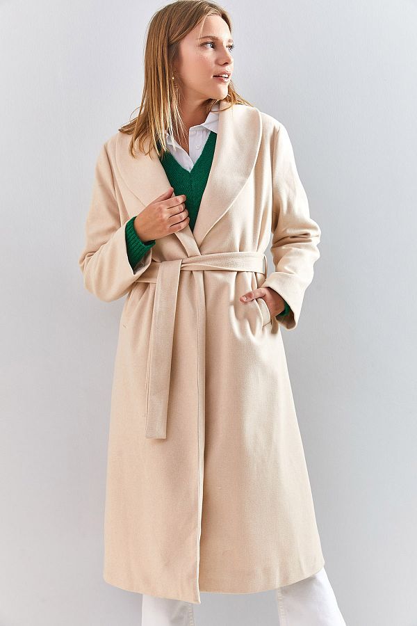 Bianco Lucci-Women's Belted Cashew Coat 2173 1