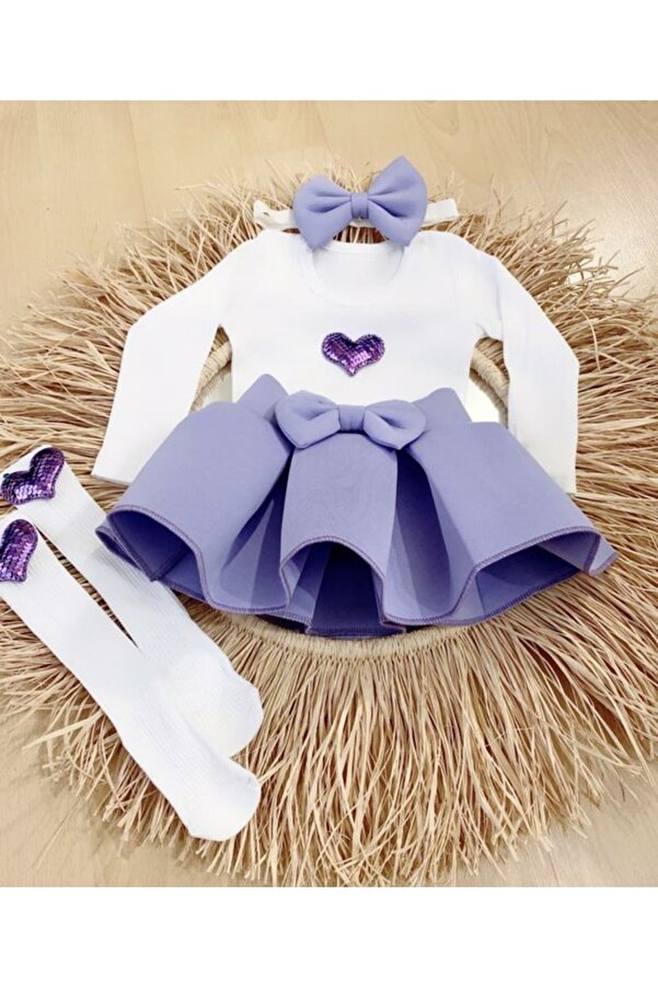 Kokosh kidss Kız Çocuk Etek Bandana Zıbın Ve Çorap Seti