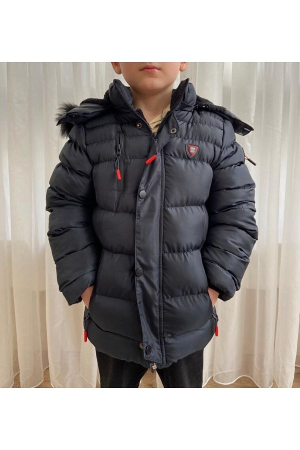 FATELLA Boy s Waterproof Fur Lined Hooded Puffer Coat with Zipper Pockets Trendyol