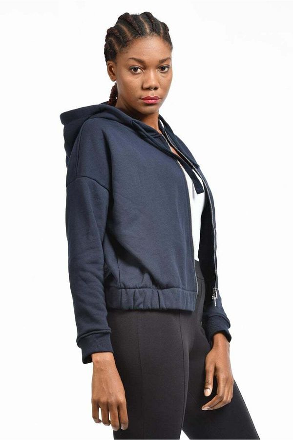Cotton Candy Women s Jacket with Elastic Waist and Zipper Navy Blue Trendyol