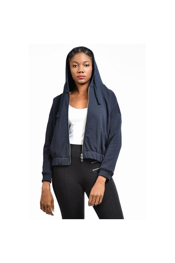Cotton Candy Women s Jacket with Elastic Waist and Zipper Navy Blue Trendyol