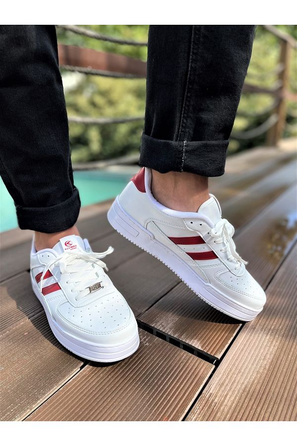 RUNSTEP Men s Women s White Red Water Resistant Lace up Sneaker Sports Shoes Trendyol