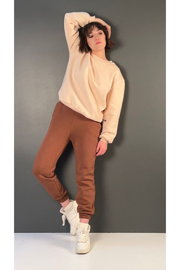 FEMME Basic Collar Sweat Leg Elastic Waist Tracksuit Set Trendyol