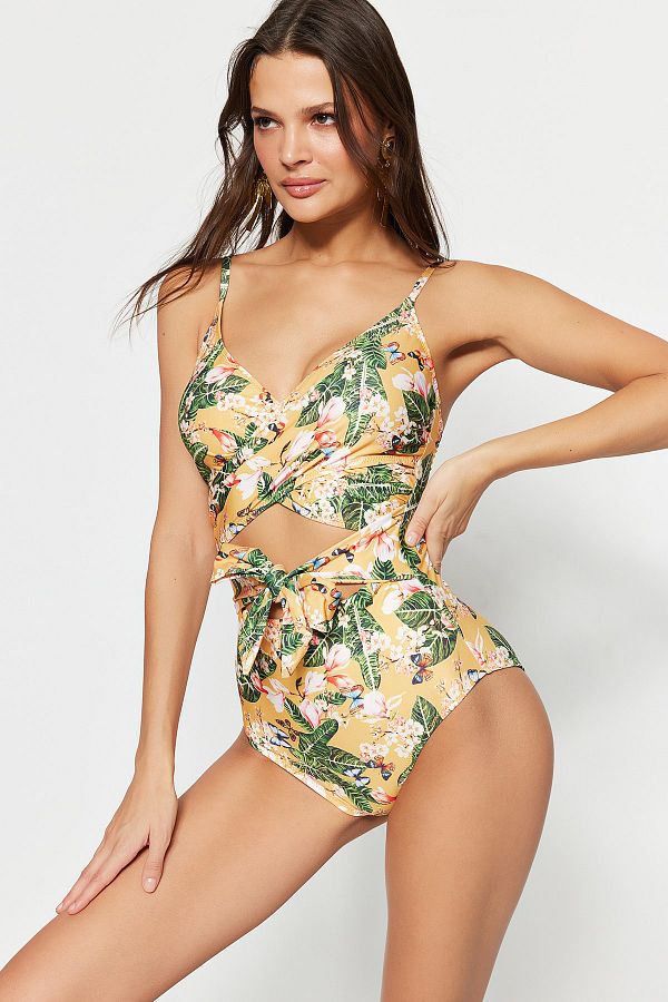 Trendyol Collection-Virágmintás, duplasoros, kötött csípő fürdőruha TBESS21MA0040 1