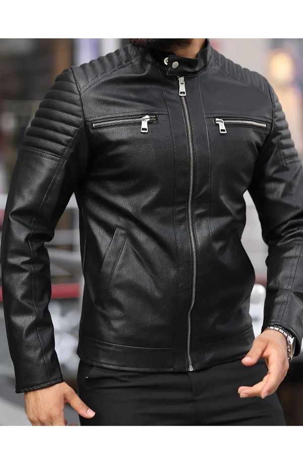 NorthStyle Men s Leather Coat Jacket with Shoulder Stripes Model 2020 New Season Trendyol