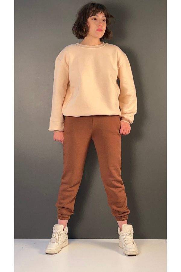 FEMME Basic Collar Sweat Leg Elastic Waist Tracksuit Set Trendyol