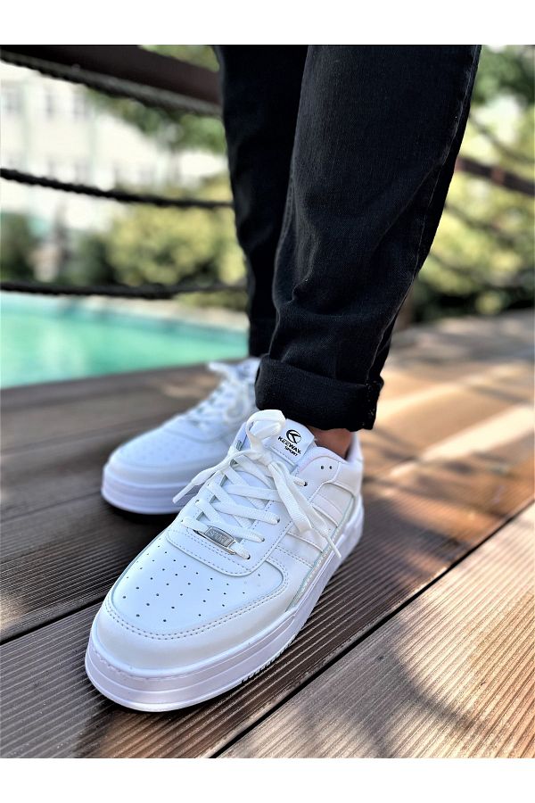 RUNSTEP Men s Women s White Black Water Resistant Lace up Sneaker Sports Shoes Trendyol