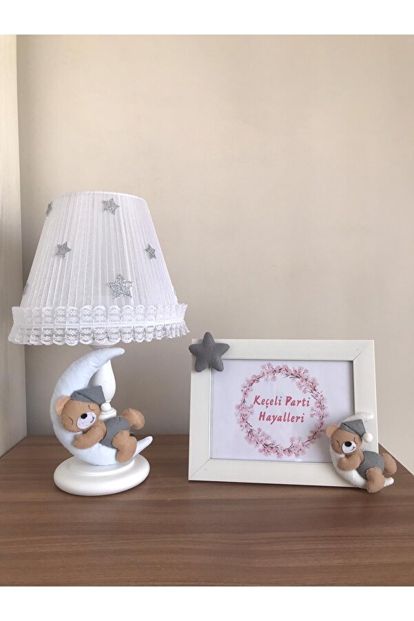 Keçeli parti hayalleri Bebek Çocuk Odası Abajur Ve Çerçeve Kahve Ayıcık Gri Şapka